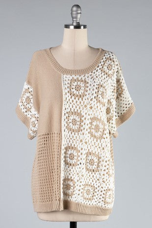 Cream and Taupe Crochet Top