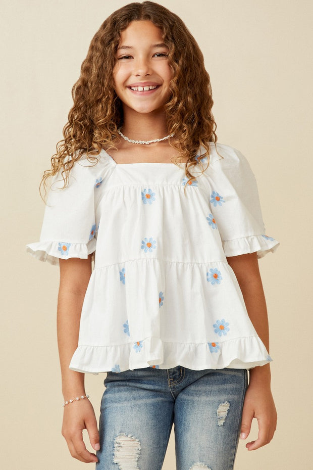 Blue Daisy Embroidered Top