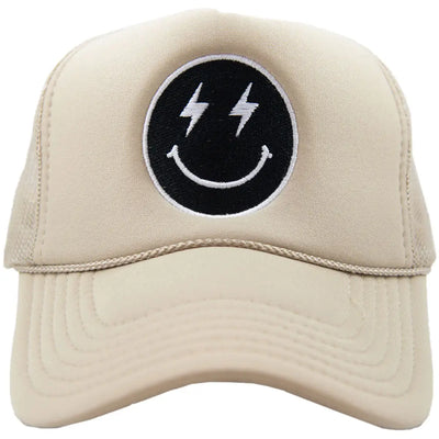 Black Lightning Smiley Face Trucker Hat