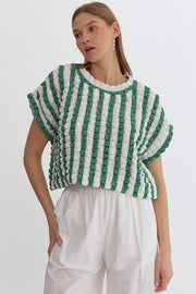 Green Textured Striped Top - Large