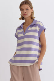 Lavender Striped Collared Shirt-small