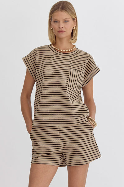 Taupe Striped Textured Top
