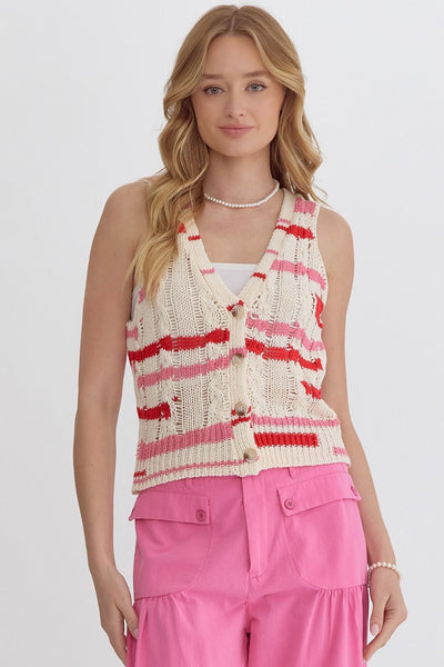 Red Mix Cable Knit Sweater Vest