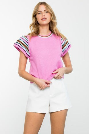 Pink Patterned Sleeve Top - Large